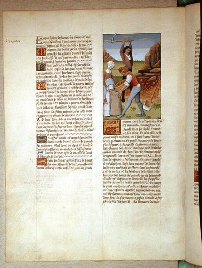 Goud delven, illustratie uit Het Boek der Eenvoudige Geneesmiddelen door Matthaeus Platearius (d.c.1161) c.1470 door Robinet Testard